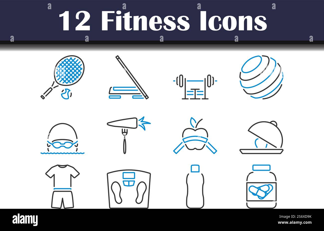 Fitness Icon Set. Editable Bold Outline With Color Fill Design. Vector ...