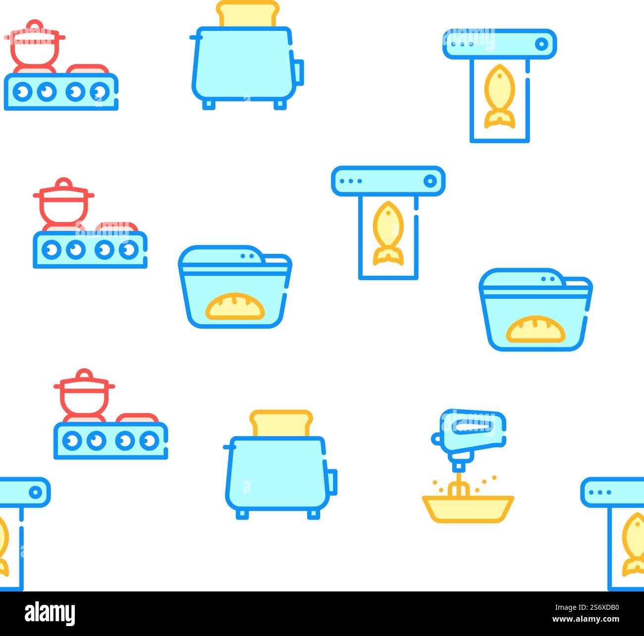 Kitchen Electronics Collection Vector Seamless Pattern Color Line Illustration. Kitchen Electronics Collection Icons Set Vector Illustrations Stock Vector