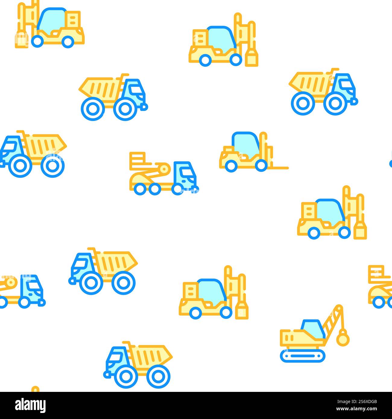 Construction Vehicle Collection Vector Seamless Pattern Color Line ...