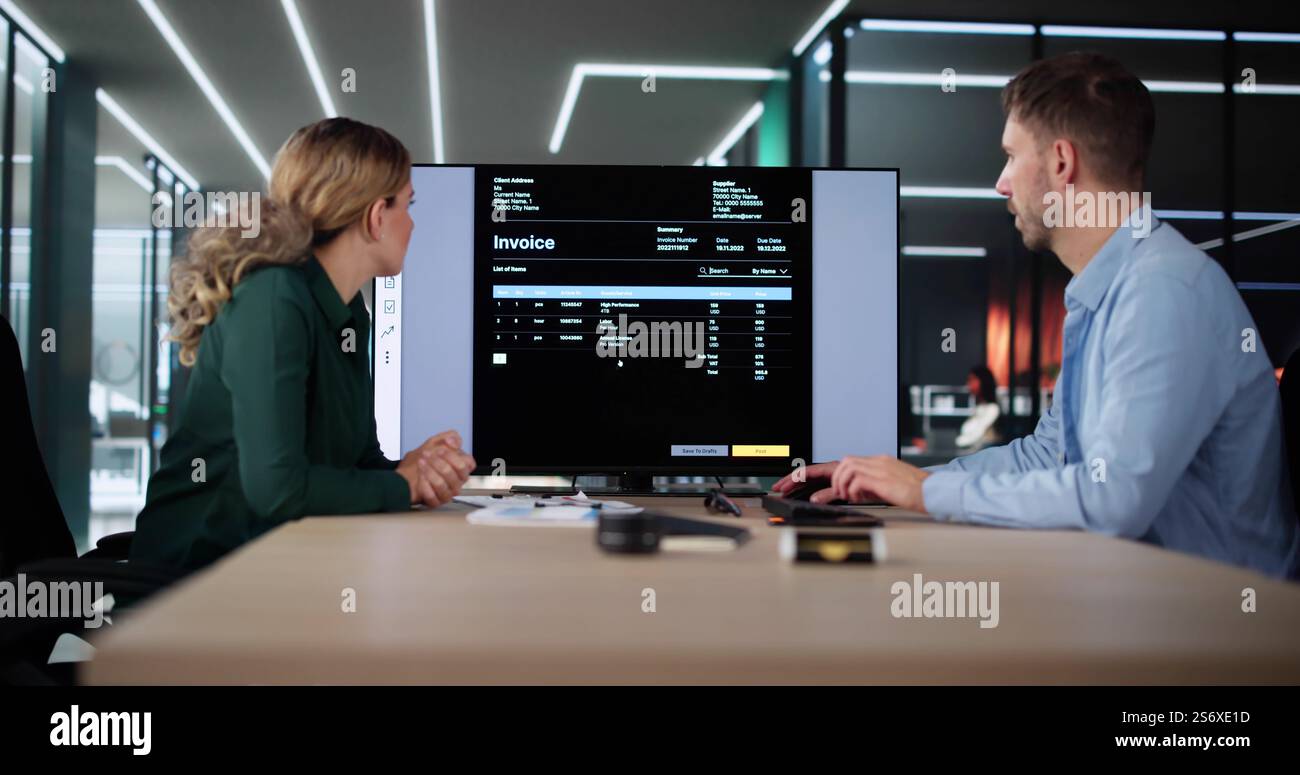 Accountant Checking Invoice For Online Payment On Computer Stock Photo
