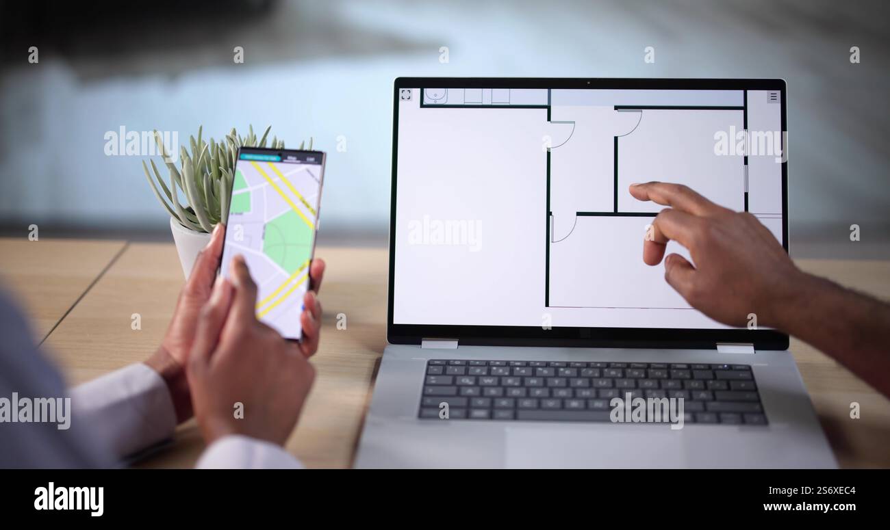 Real Estate House Property Remodel. Floor Plan On Computer Stock Photo ...