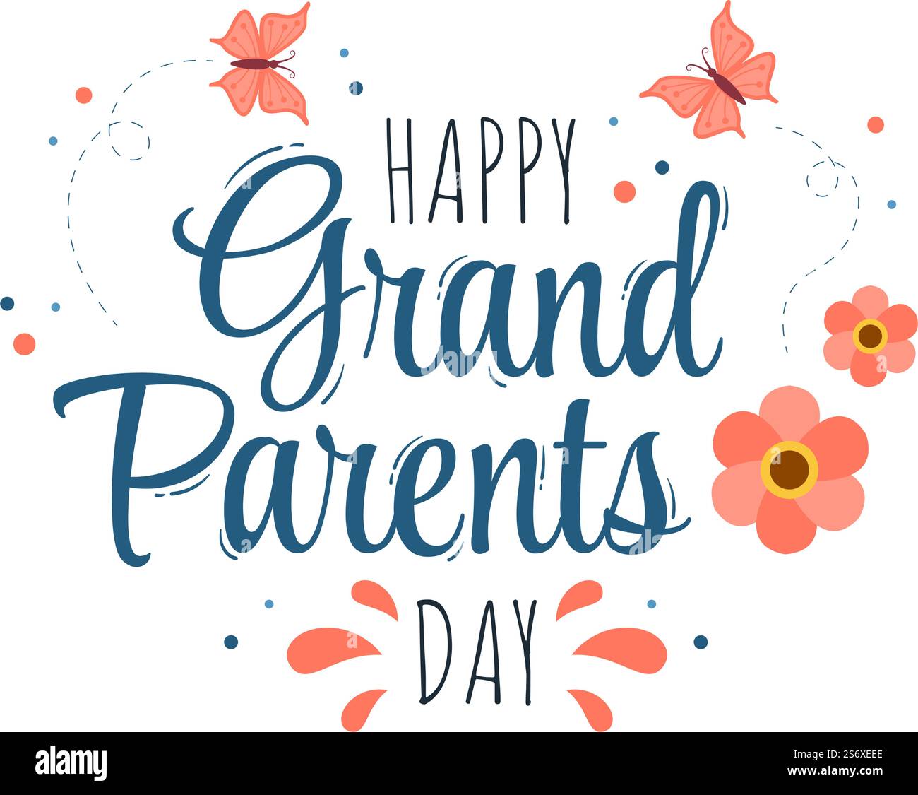 Happy Grandparents Day Cute Cartoon Illustration with Flower Decoration ...