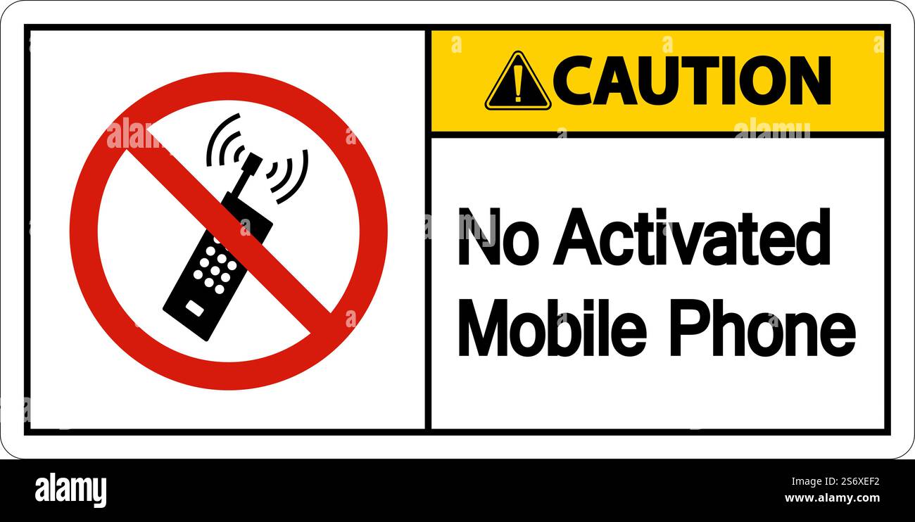 Caution No Activated Mobile Phone Sign On White Background Stock Vector