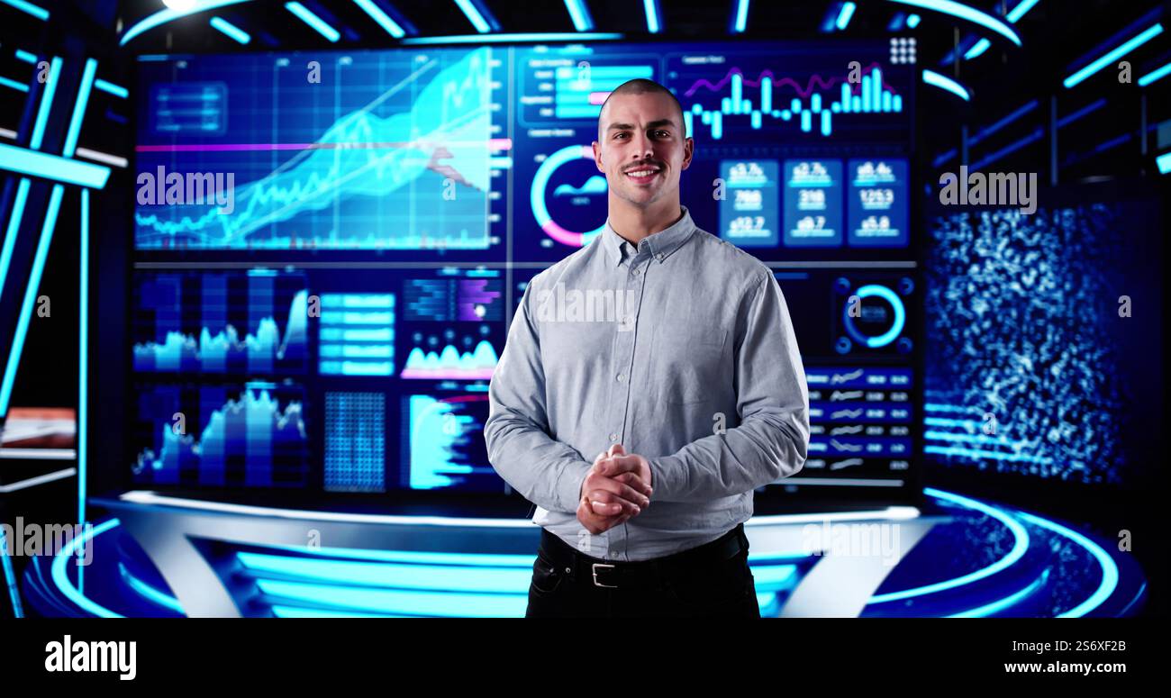 Speaker At Virtual Training Seminar. Training Conference Video Stock Photo