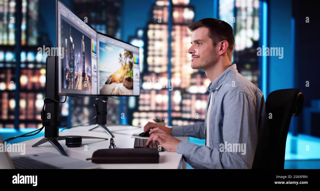 Graphic Designer Working On Computer Editing For Print Stock Photo