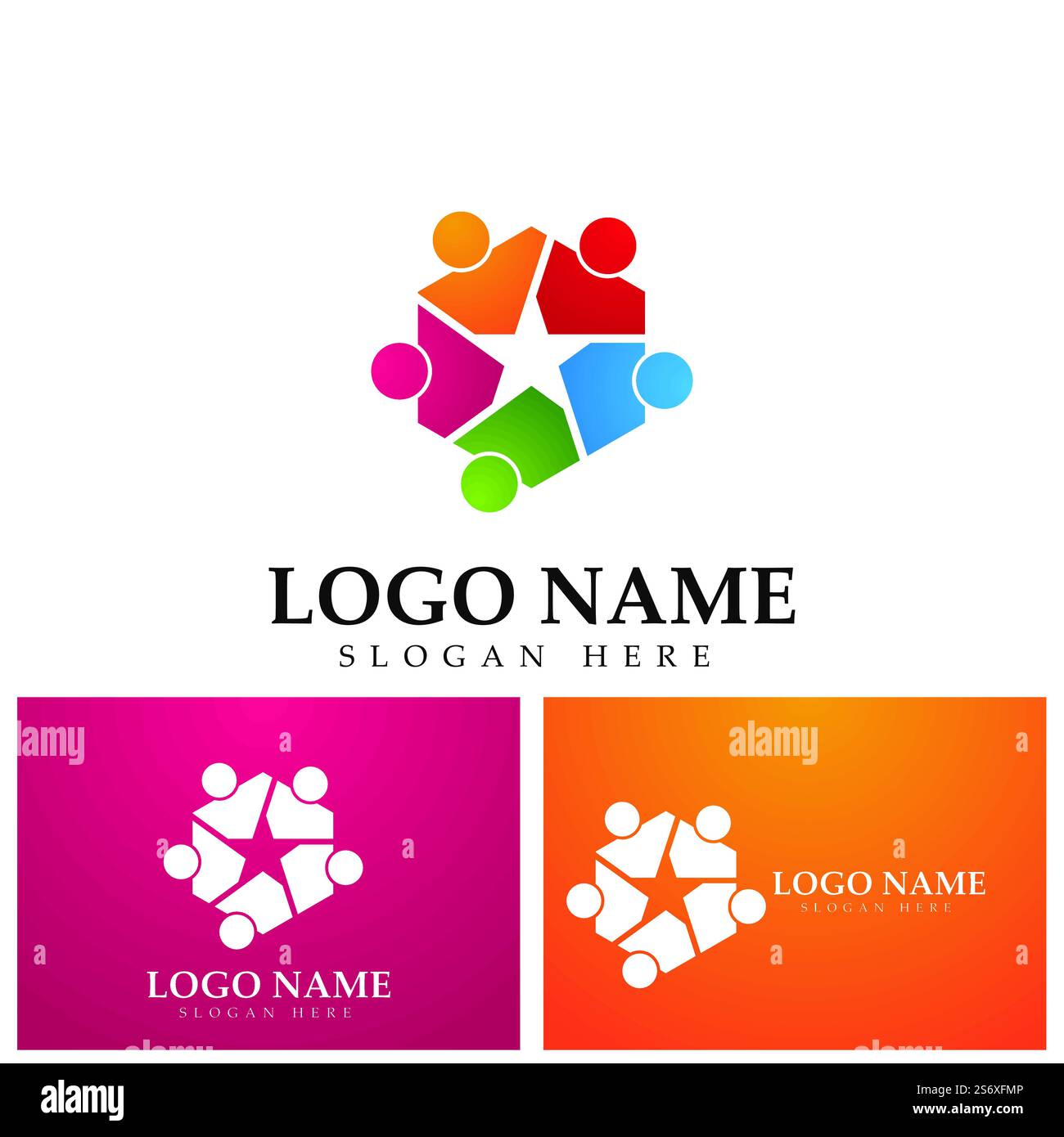 Teamwork connecting people hexagon concept logo symbol icon vector design Stock Vector