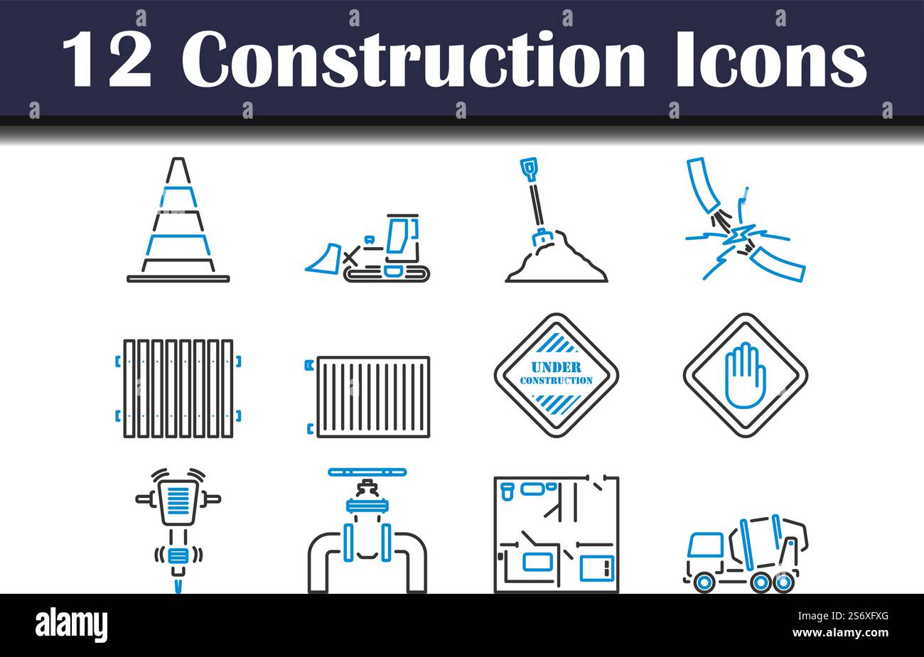 Construction Icon Set. Editable Bold Outline With Color Fill Design ...