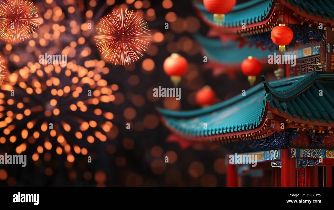 Dramatic and colorful fireworks exploding in the night sky,lighting up ...