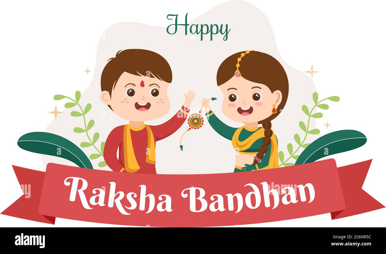 Happy Raksha Bandhan Cartoon Illustration with Sister Tying Rakhi on ...