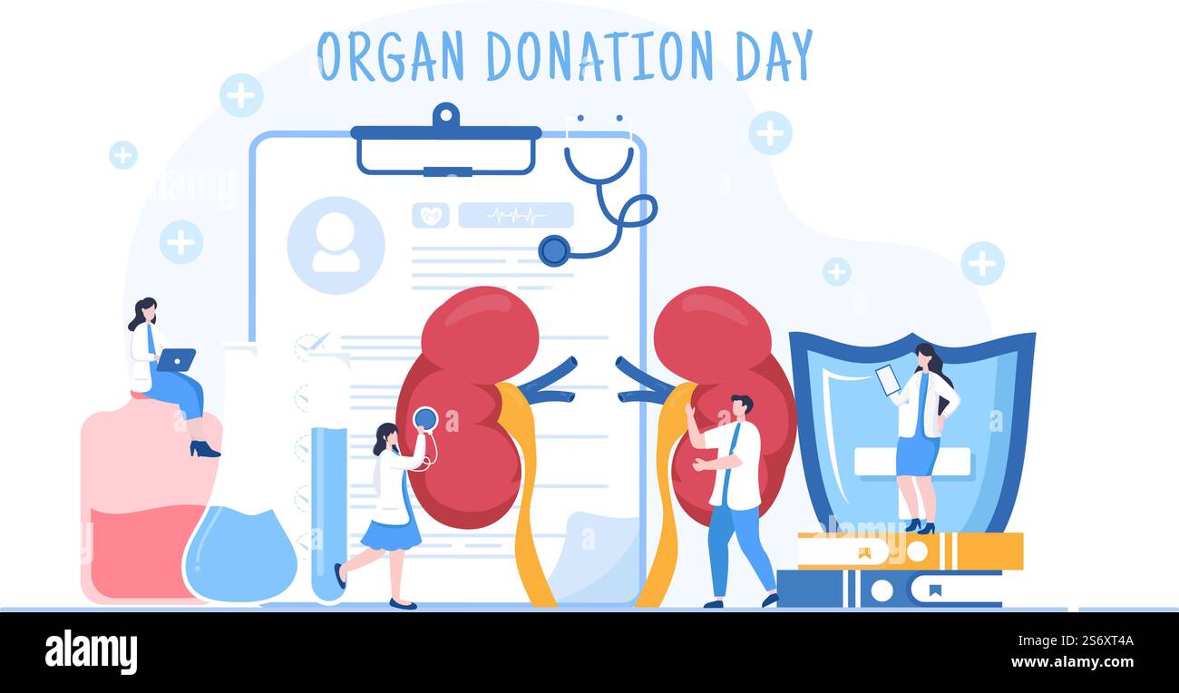 Organs Protesting Cartoon World Organ Donation Day with Kidneys, Heart, Lungs, Eyes or Liver for ...