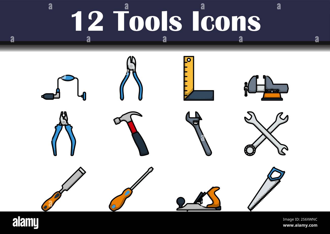 Tools Icon Set. Editable Bold Outline With Color Fill Design. Vector ...