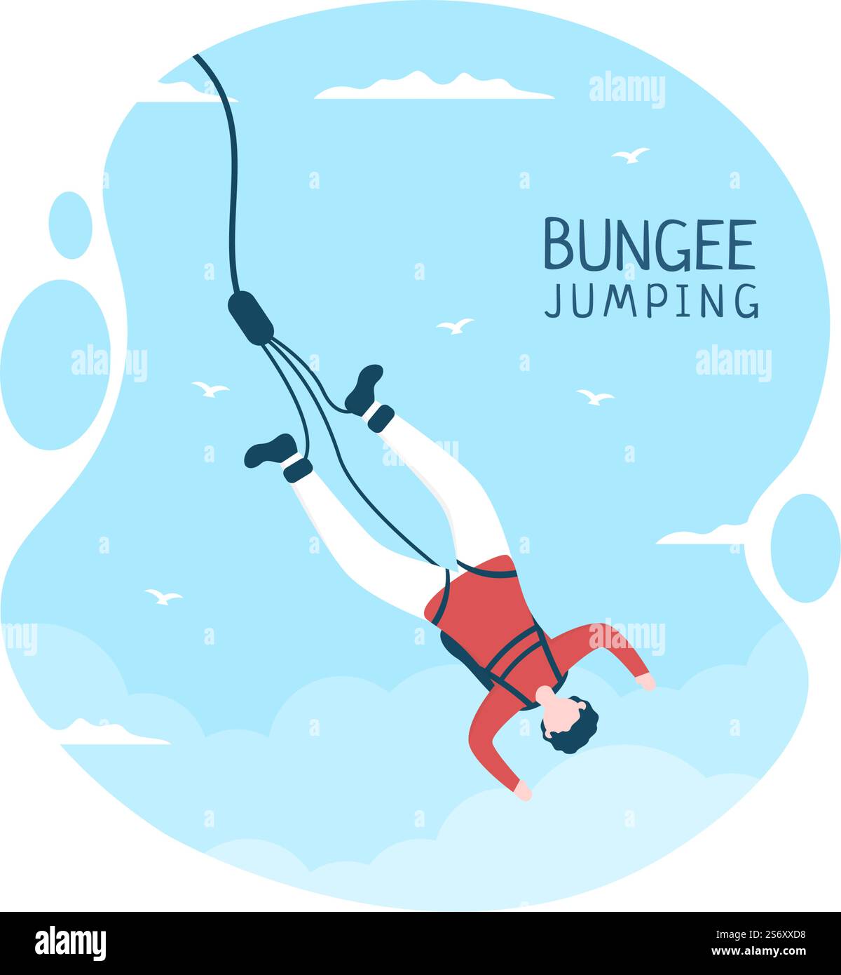 Bungee Jumping of People Tied with Elastic Rope Falling Down After Jump From a Height in Flat ...