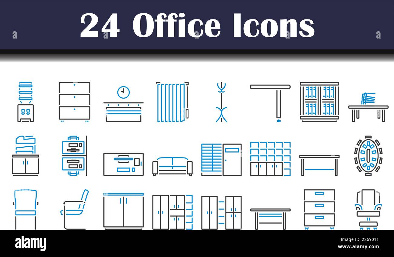 Office Icon Set. Editable Bold Outline With Color Fill Design. Vector ...