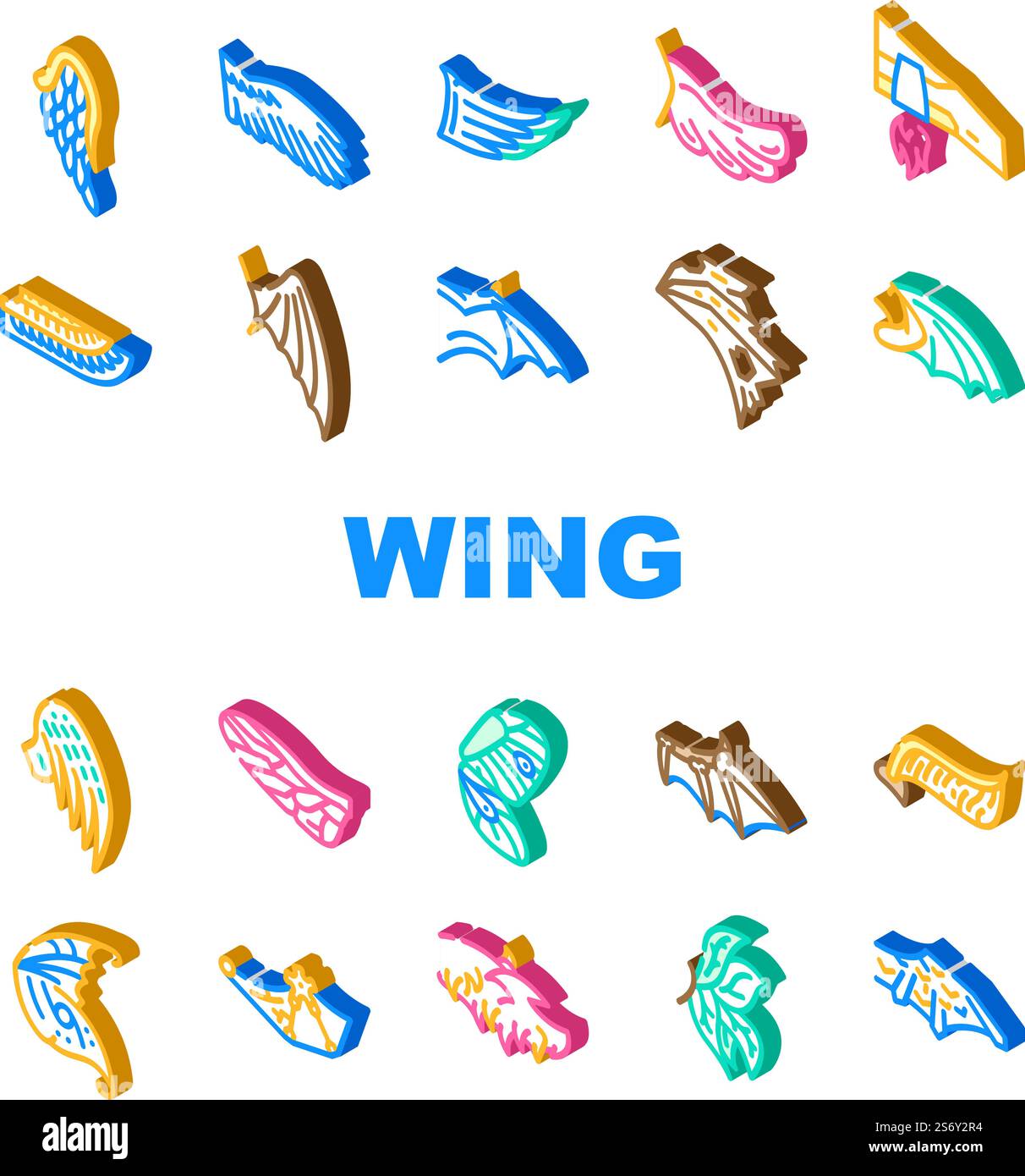 Wing Fly Animal, Bird And Insect Icons Set Vector. Butterfly And Cupid ...