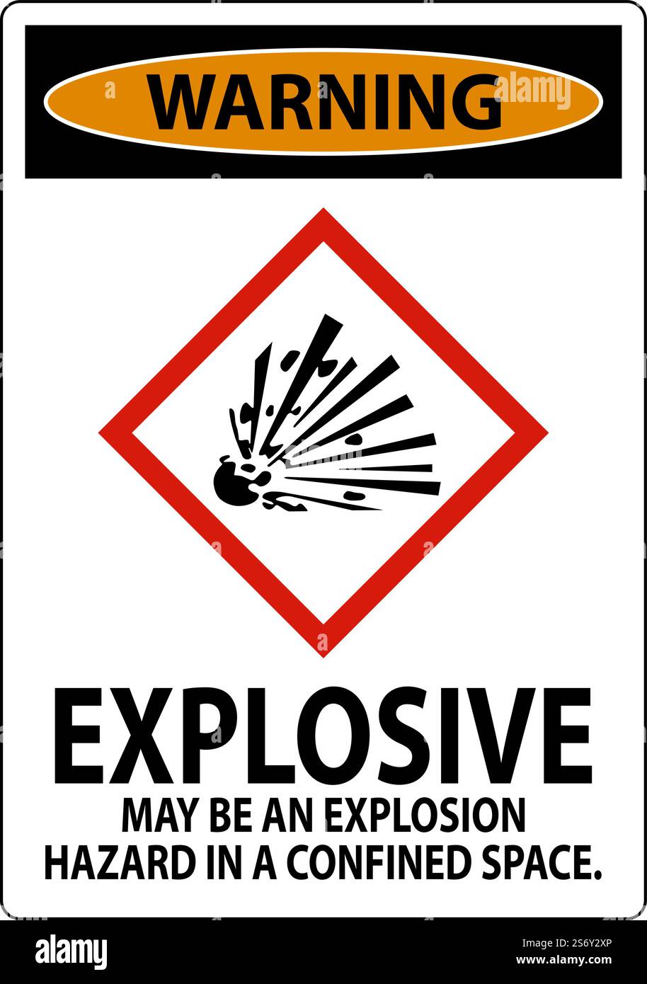 Warning Explosive GHS Sign On White Background Stock Vector