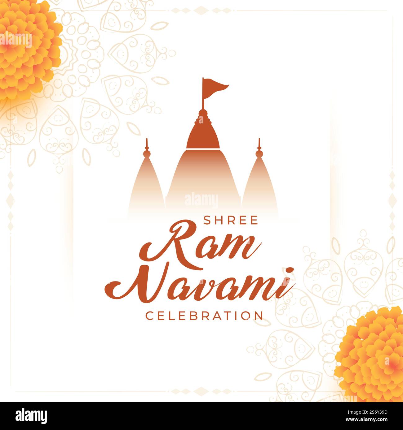 Holy Rams holy ram navami festival greeting with marigold flower and temple ...