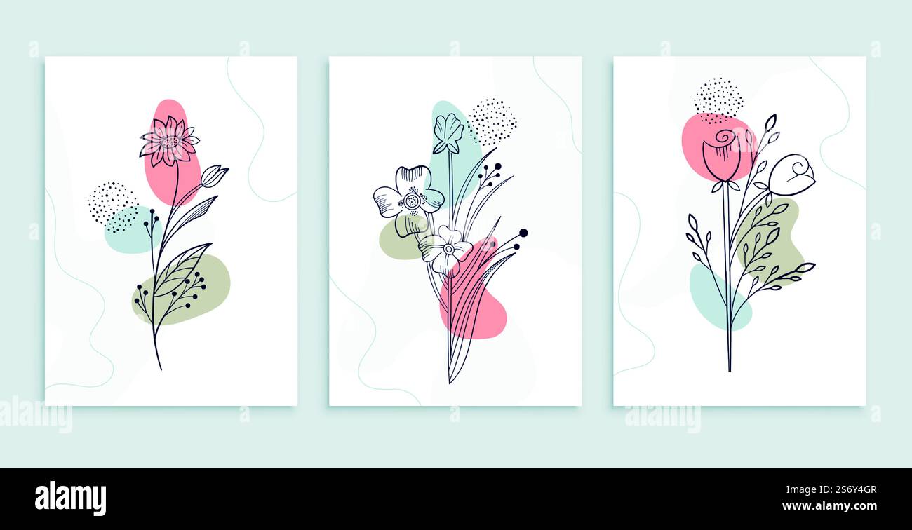 hand drawn floral flower leaves poster set Stock Vector Image & Art - Alamy