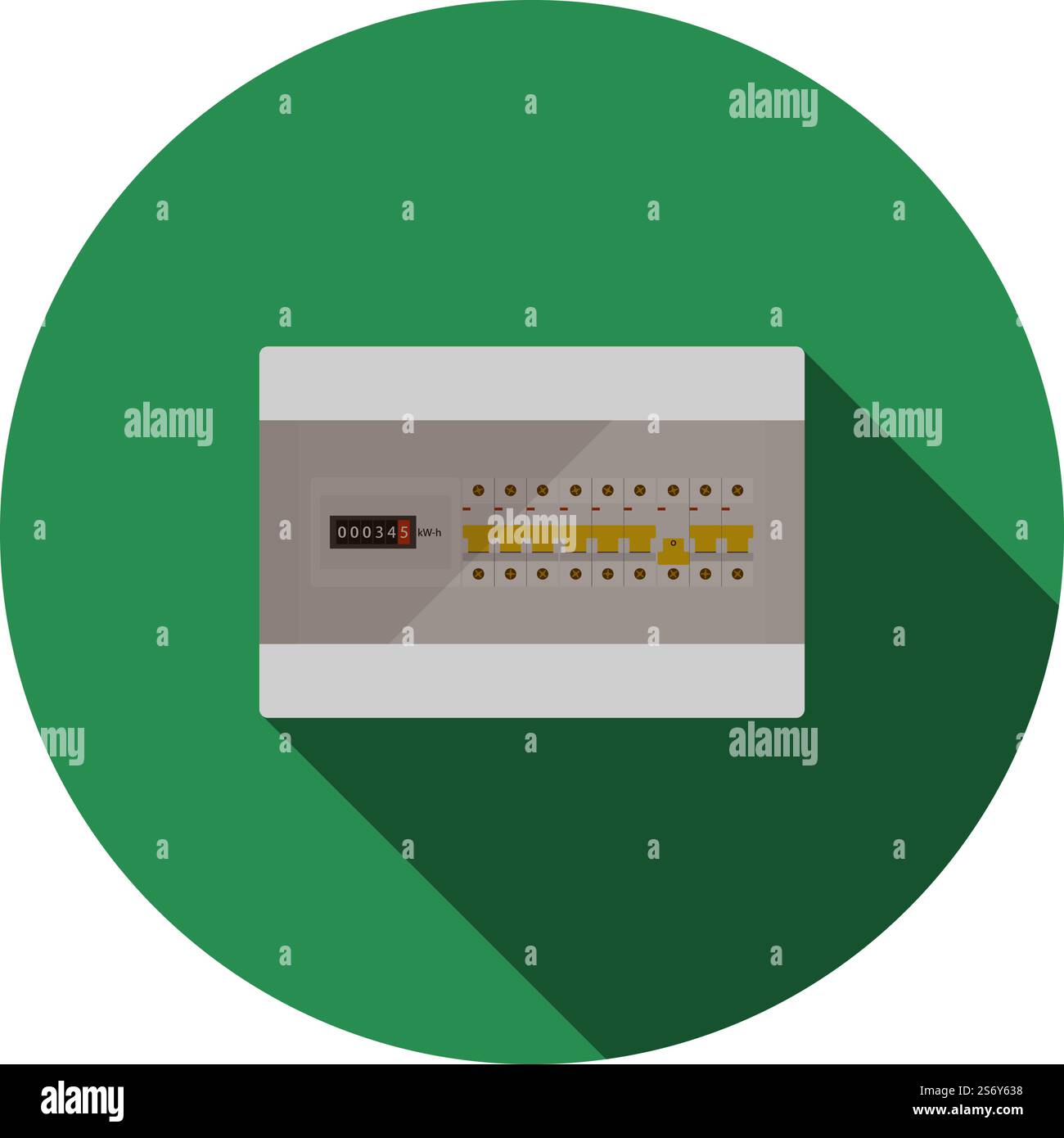 Circuit Breakers Box Icon. Flat Circle Stencil Design With Long Shadow. Vector Illustration. Stock Vector