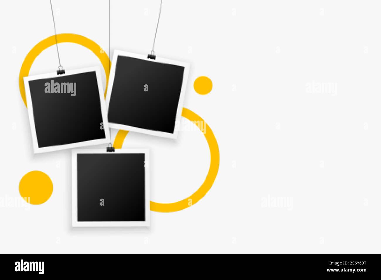 realistic hanging photo frames trendy background Stock Vector