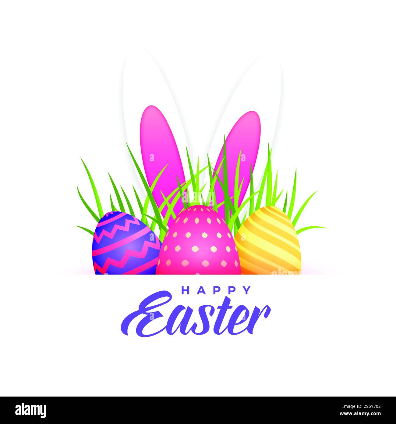 hiding bunny behind the grass and eggs easter background Stock Vector ...