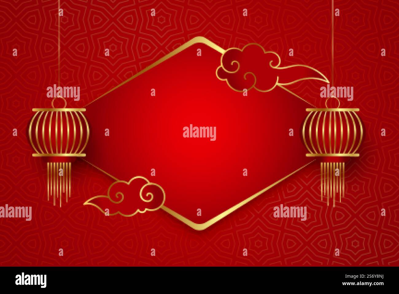 Traditional chinese lantern and cloud on red background vector Stock ...