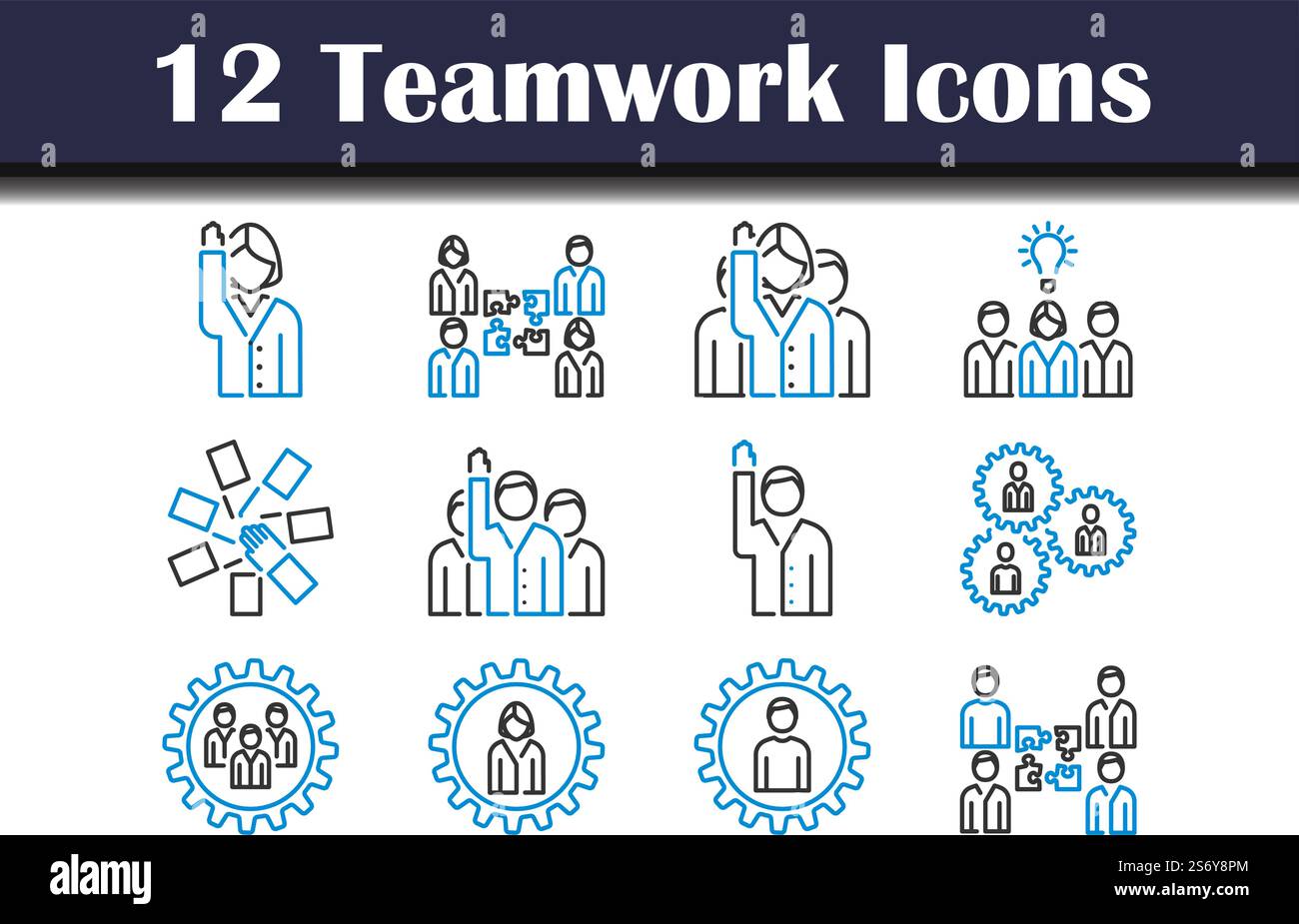 Teamwork Icon Set. Editable Bold Outline With Color Fill Design. Vector ...