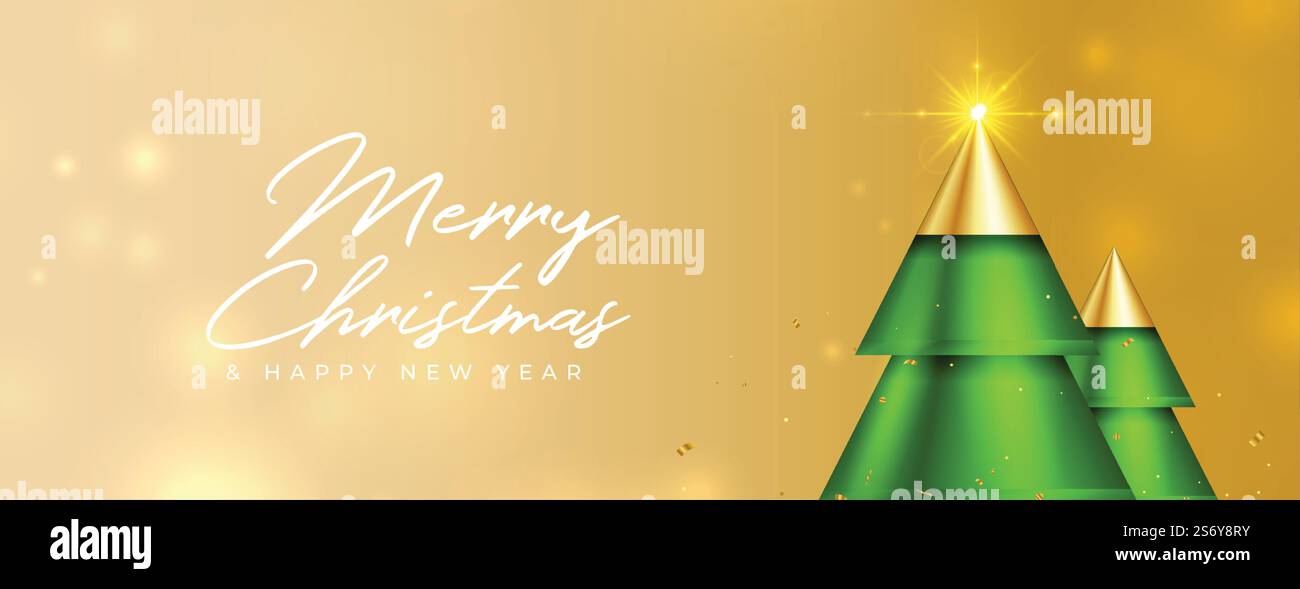 merry christmas banner with shiny 3d xmas tree design Stock Vector ...