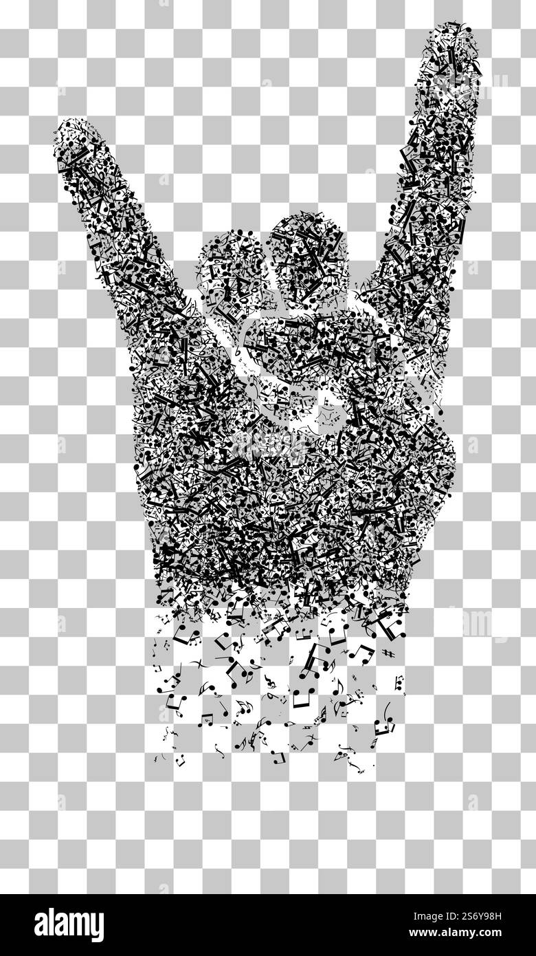 Notes Music Design Rocks Musical Design From Musical Notes Elements And Hand in Rock Gesture ...