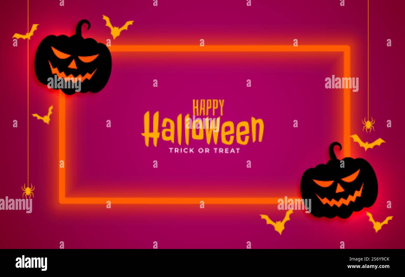 happy halloween banner with neon frame Stock Vector