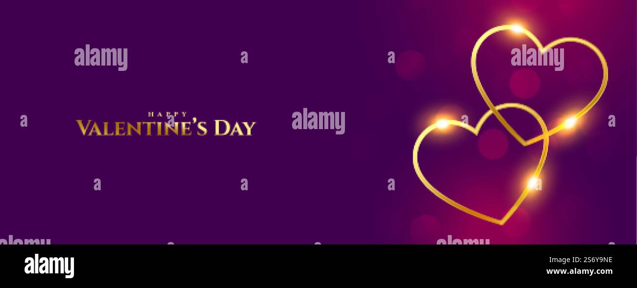 shiny golden two hearts valentines day premium banner Stock Vector ...