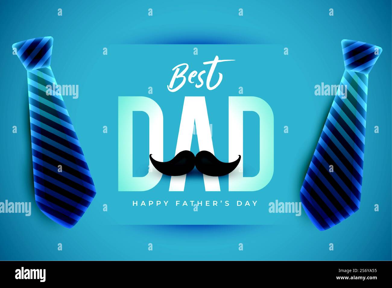 realistic happy father’s day blue card with tie and mustache Stock ...