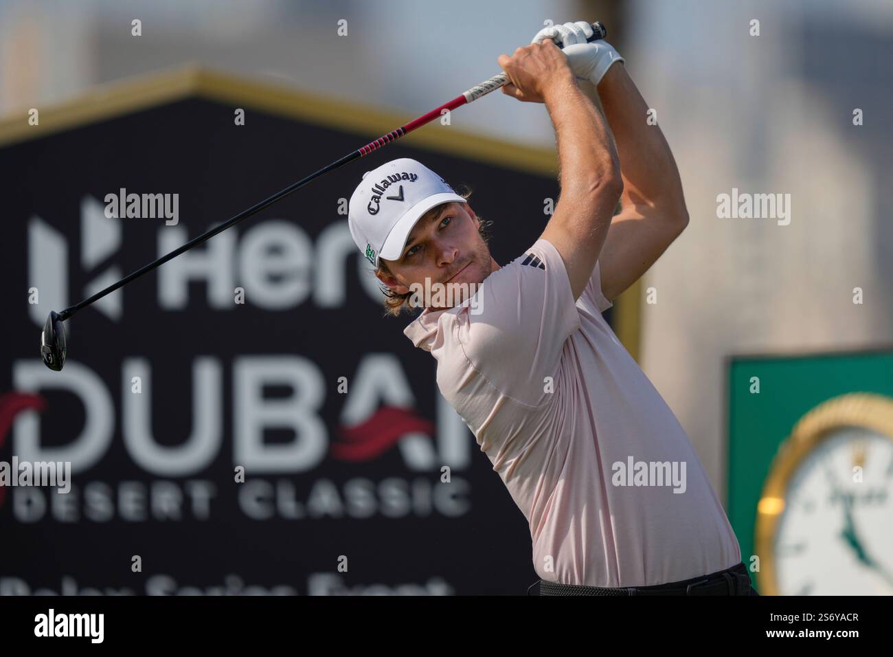 Rasmus Hojgaard of Denmark hits off the first tee during the third