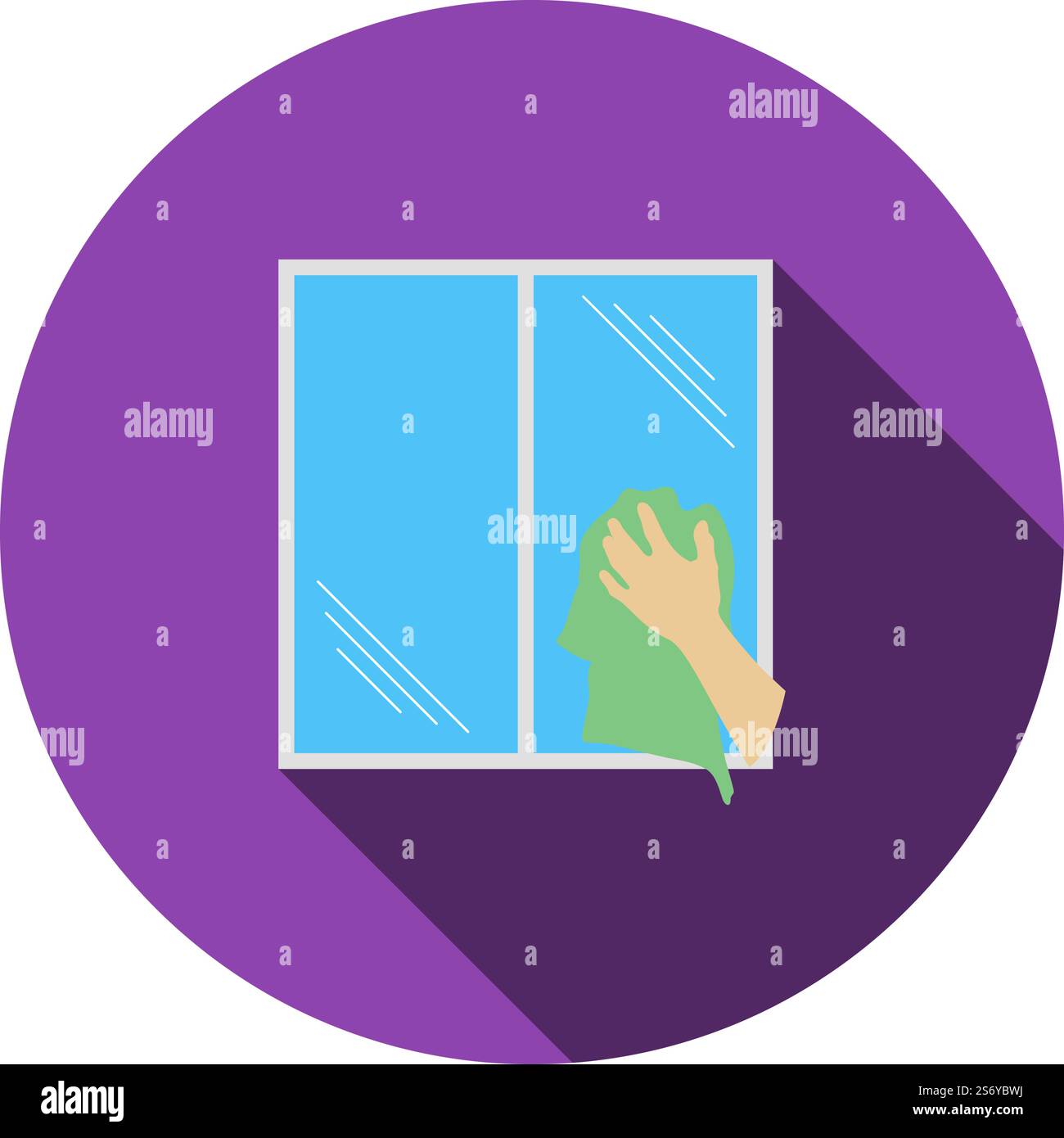 Hand wiping window icon. Flat color design. Vector illustration. Stock Vector