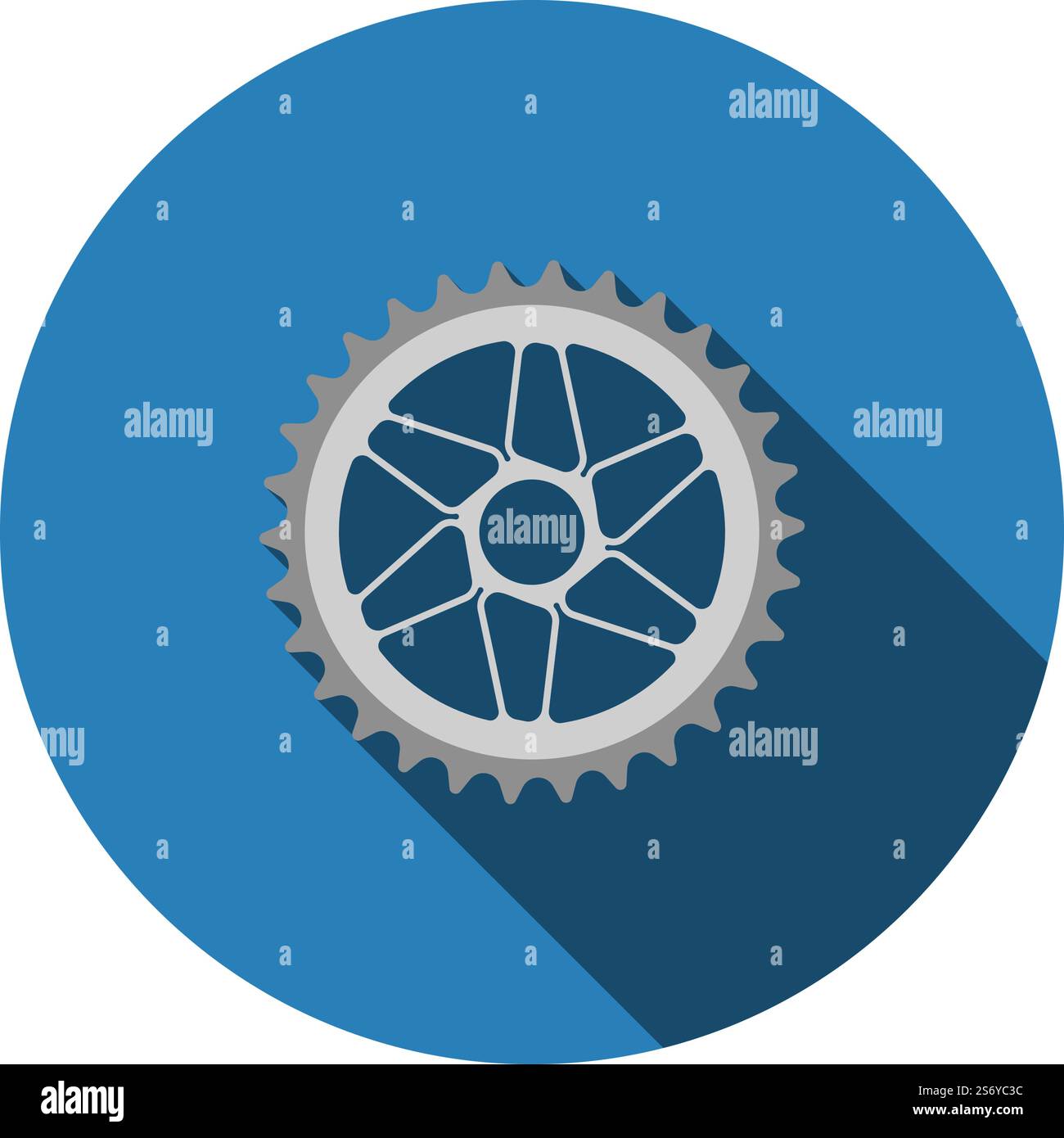 Bike Gear Star Icon. Flat Circle Stencil Design With Long Shadow ...