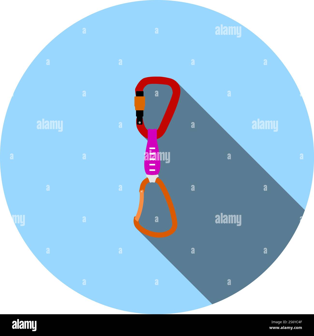 Alpinist Quickdraw Icon. Flat Circle Stencil Design With Long Shadow. Vector Illustration. Stock Vector