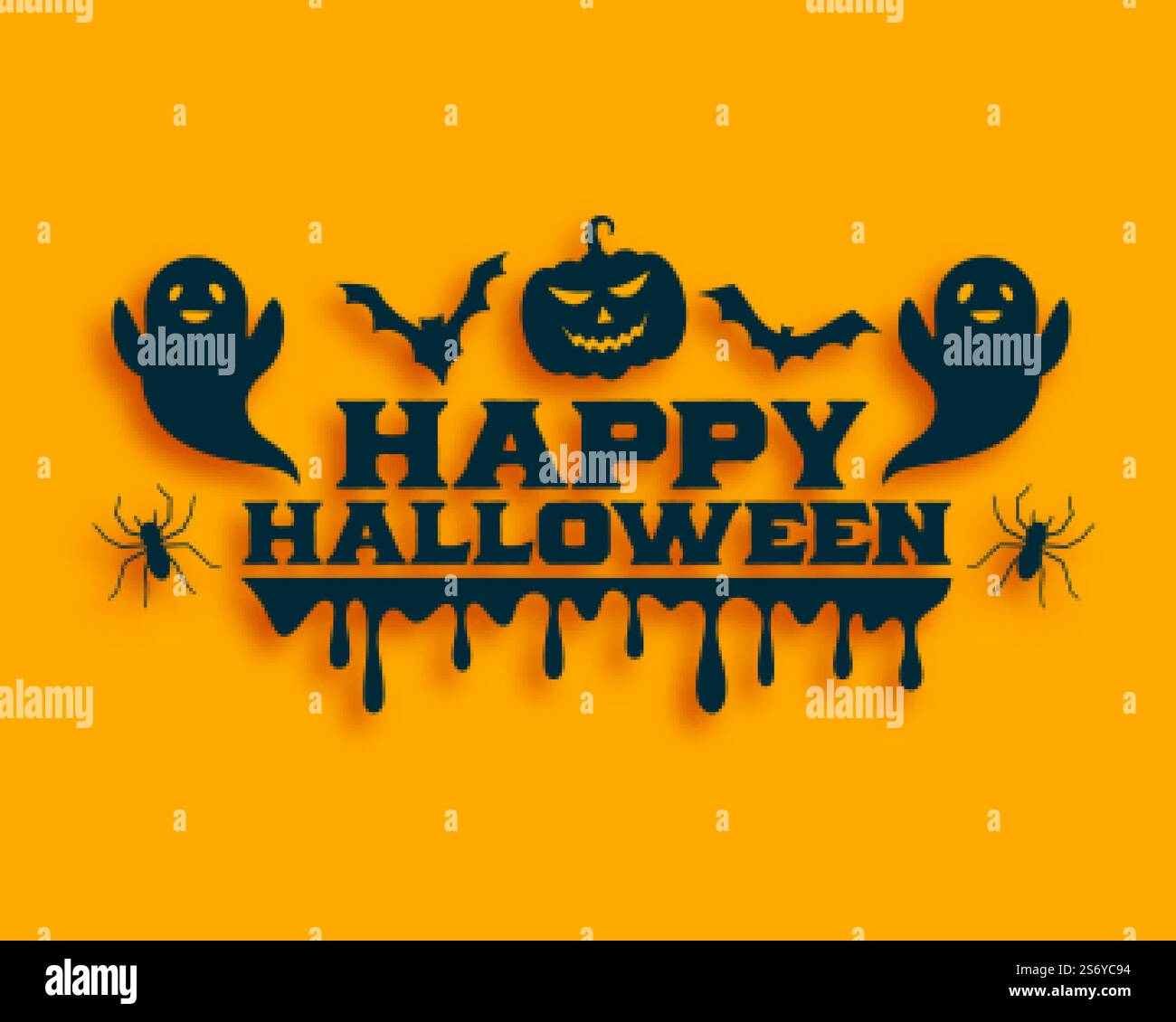 flat halloween card with ghost and flying bats Stock Vector Image & Art ...