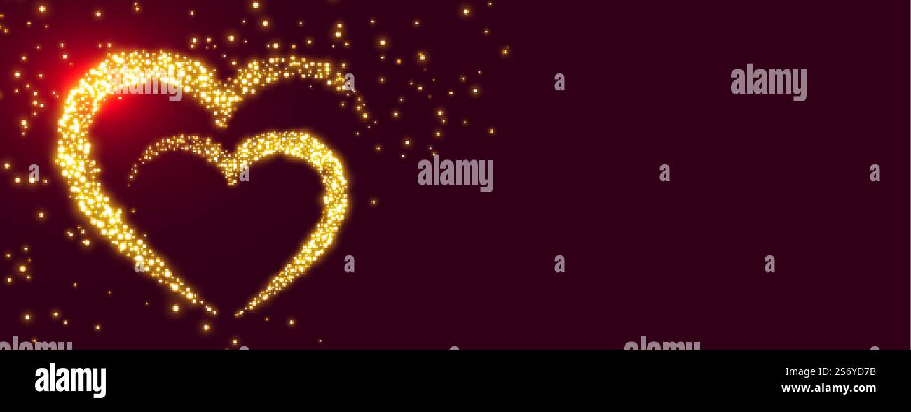 valentines day premium golden sparkling hearts banner design Stock ...