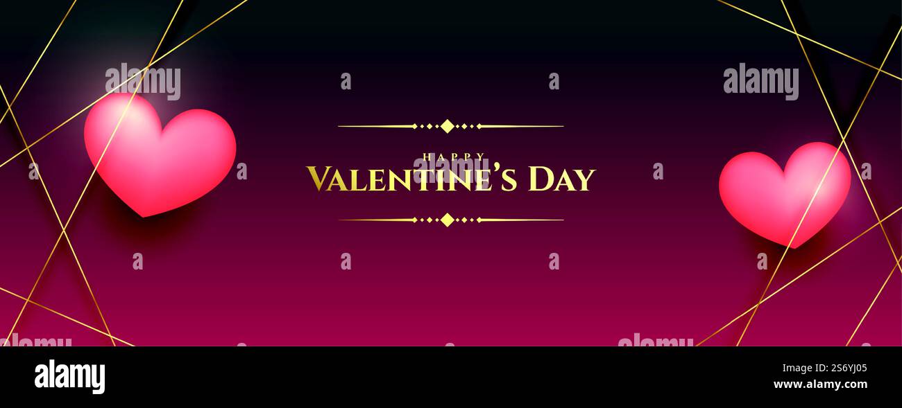 modern valentines day banner with golden lines and love hearts Stock ...