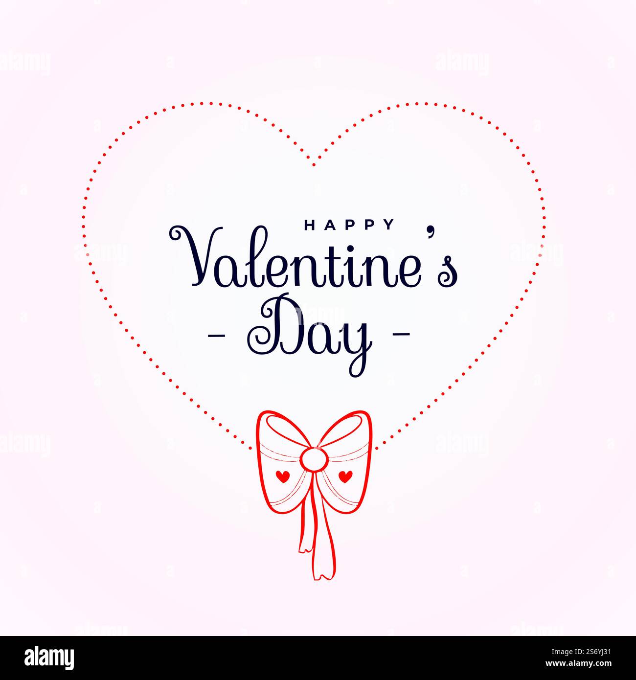 hand drawn valentines day card with heart frame and ribbon bow Stock ...