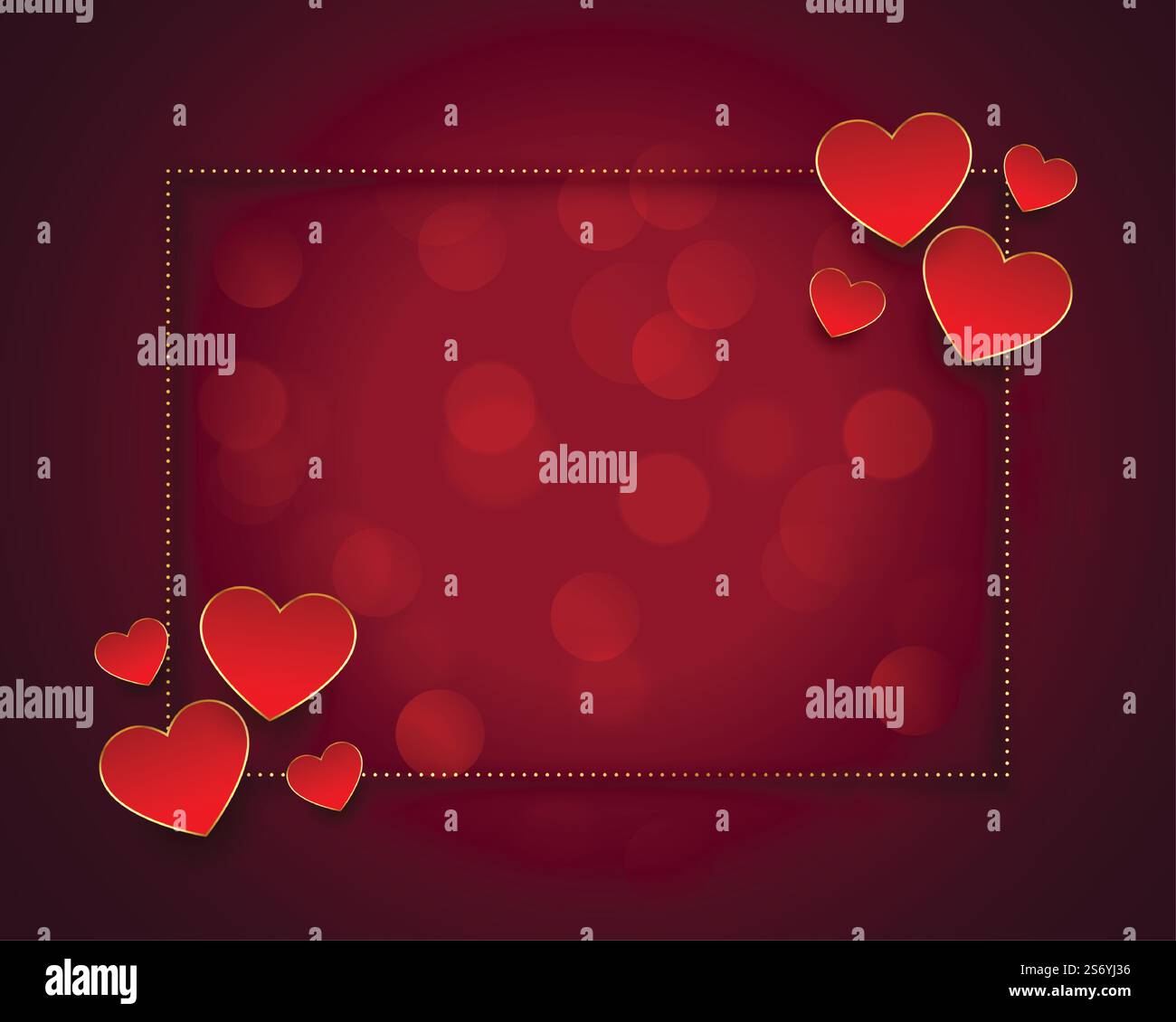 valentines day red background with hearts and golden frame Stock Vector ...