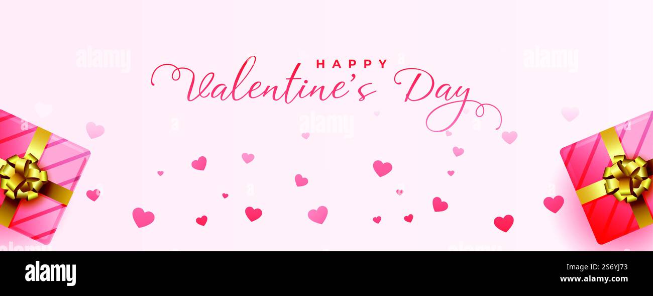 valentines day greeting banner with gift boxes and floating hearts ...