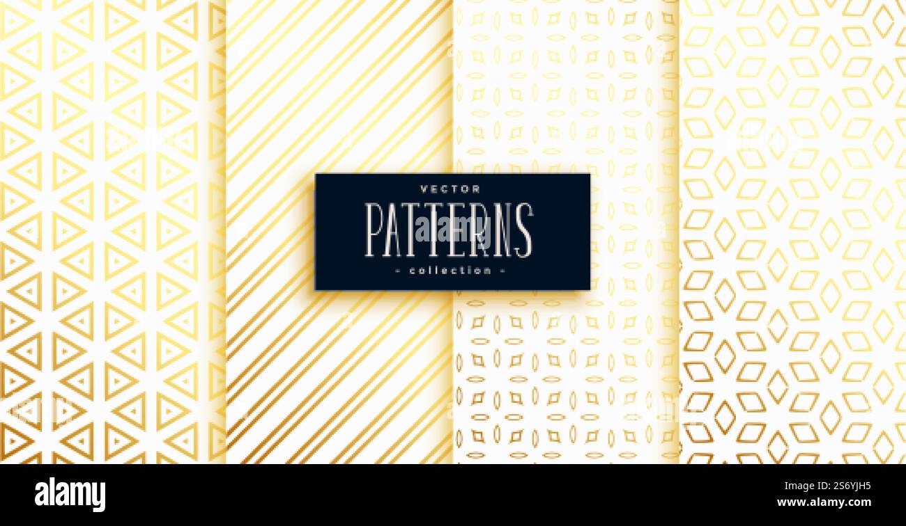 white and golden modern geometric shapes pattern set of four Stock ...