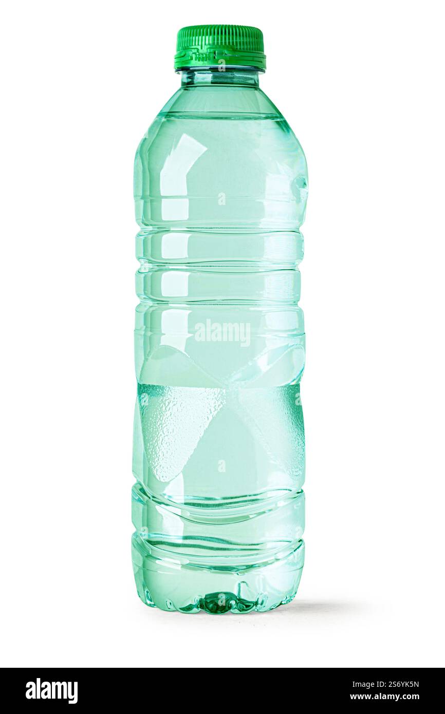 Small green plastic water bottle isolated on white background cut out ...