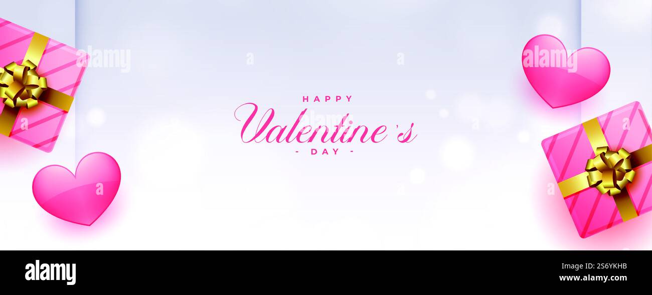 valentines day cute hearts and gift boxes banner design Stock Vector ...