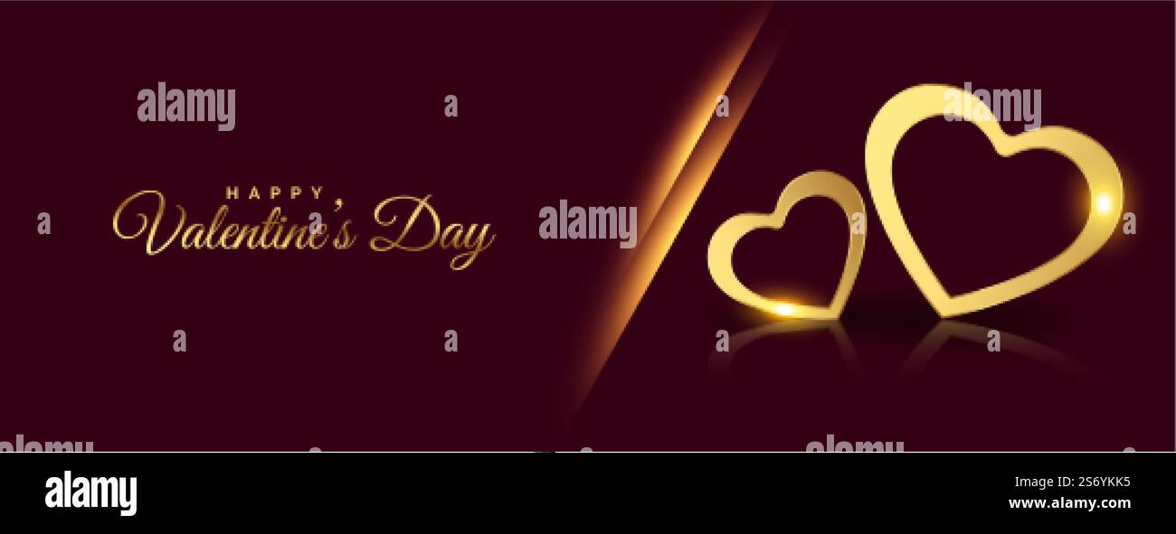 happy valentines day golden hearts banner design Stock Vector Image ...