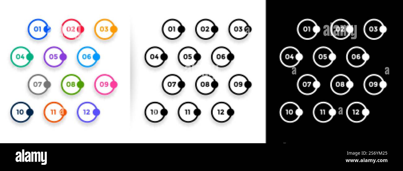 bullet points circles shape numbers set Stock Vector