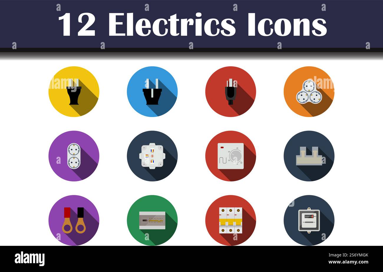 Electrics Icon Set. Flat Design With Long Shadow. Vector illustration. Stock Vector