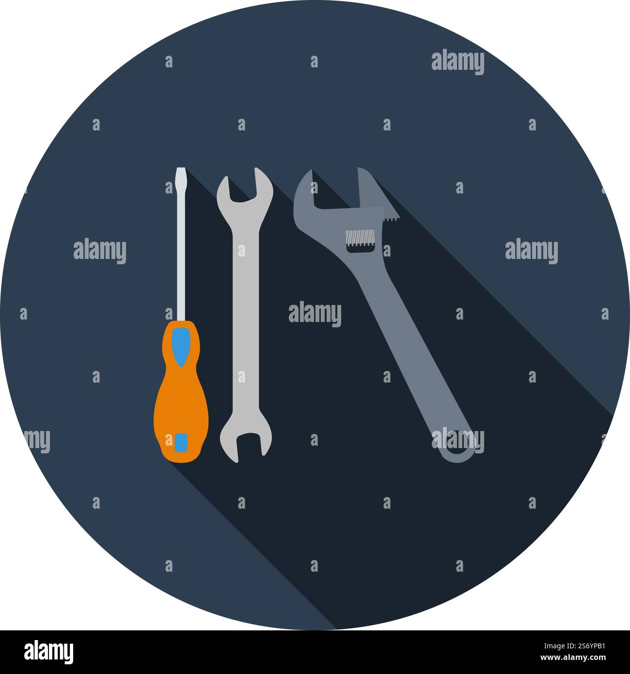 Wrench And Screwdriver Icon. Flat Circle Stencil Design With Long Shadow. Vector Illustration. Stock Vector