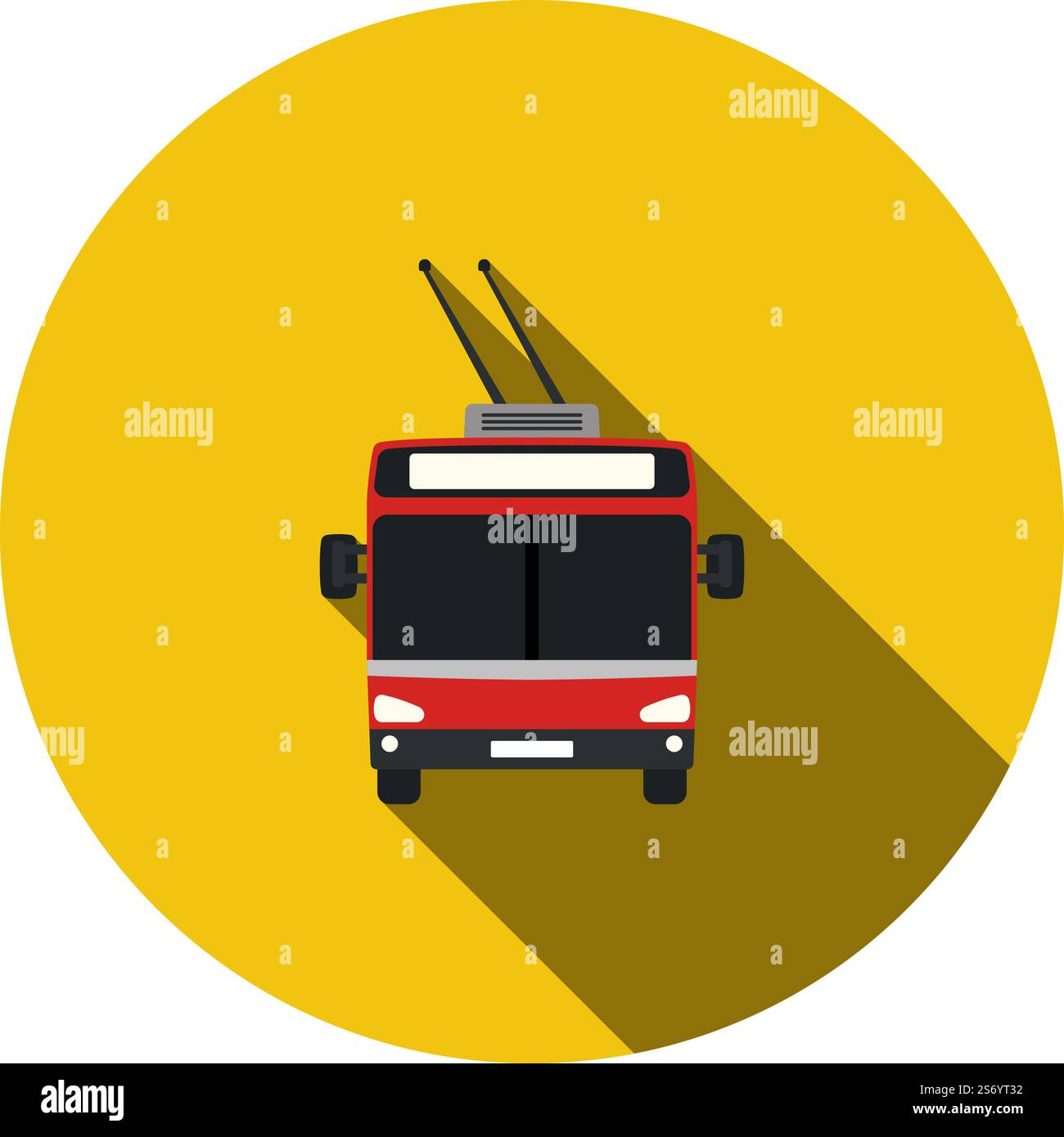 Trolleybus Icon. Flat Circle Stencil Design With Long Shadow. Vector Illustration. Stock Vector