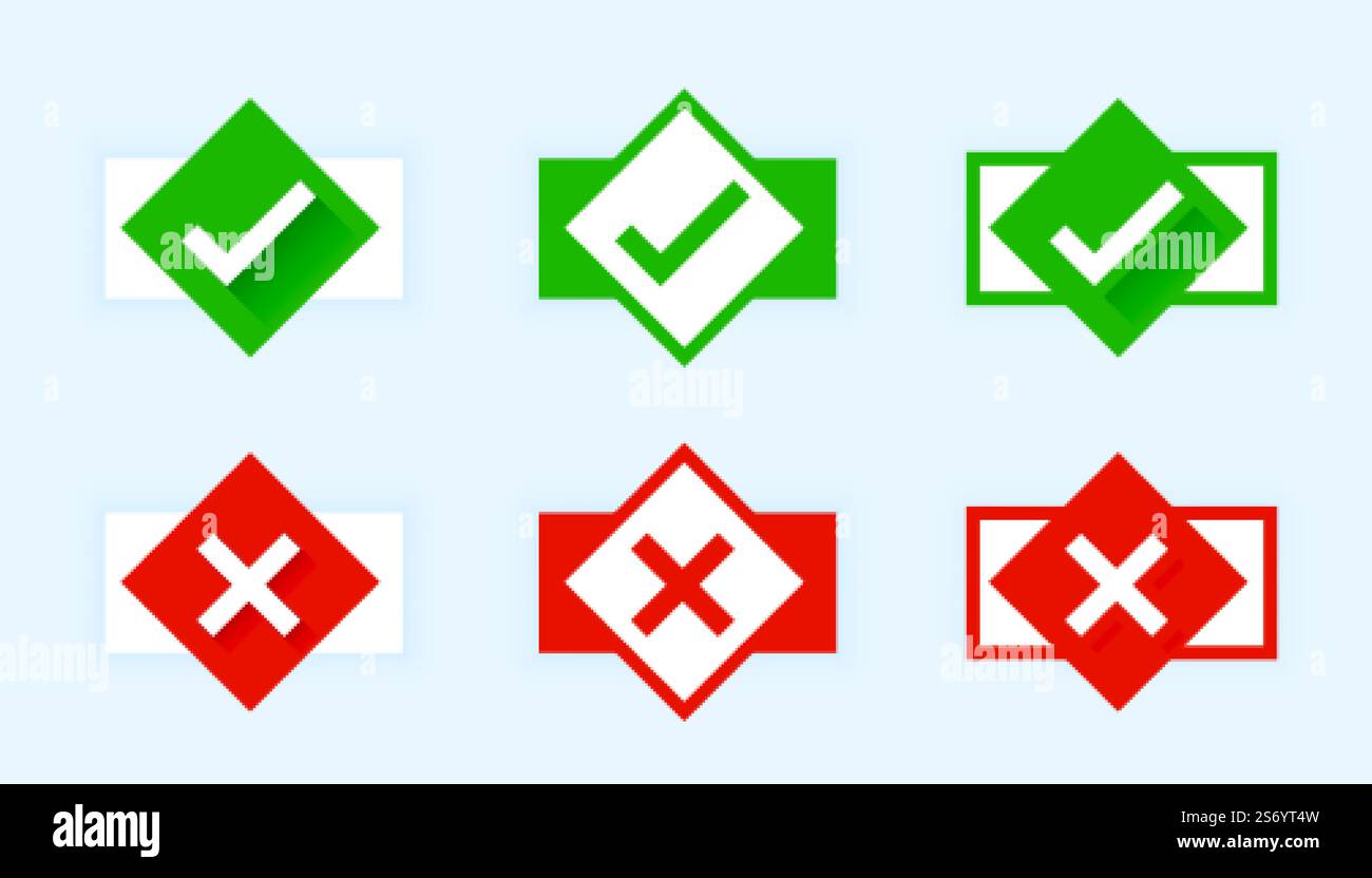 flat style check mark and cross buttons Stock Vector